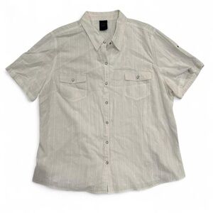 Faded Glory Women’s XXL White Striped Short Sleeve Cotton Snap Shirt Casual